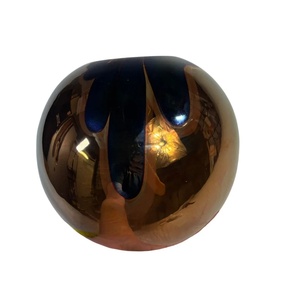 Nielsen Extraordinary Ceramics PIridescent Metallic Sphere Vase Signed 2000 7in